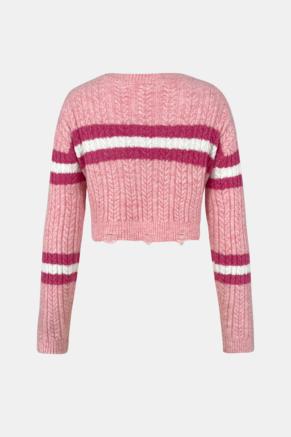 Cable-Knit Striped Dropped Shoulder Sweater-Angel Casuals