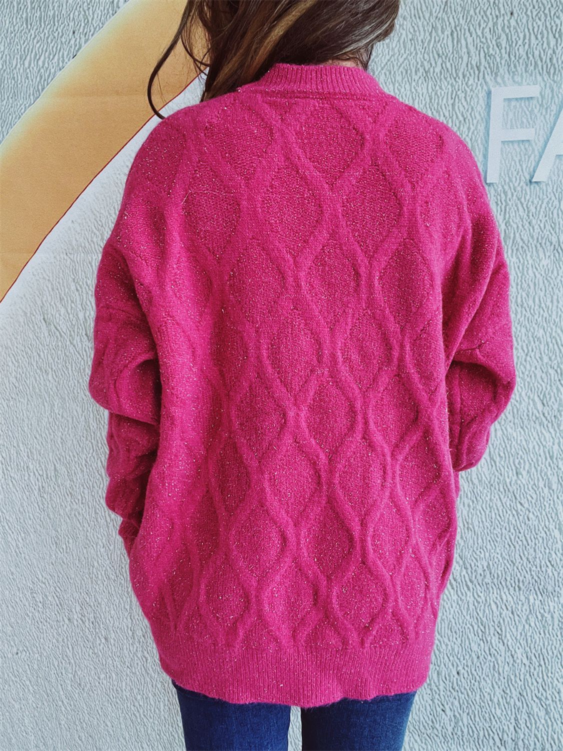 Diamond Round Neck Long Sleeve Sweater-Angel Casuals