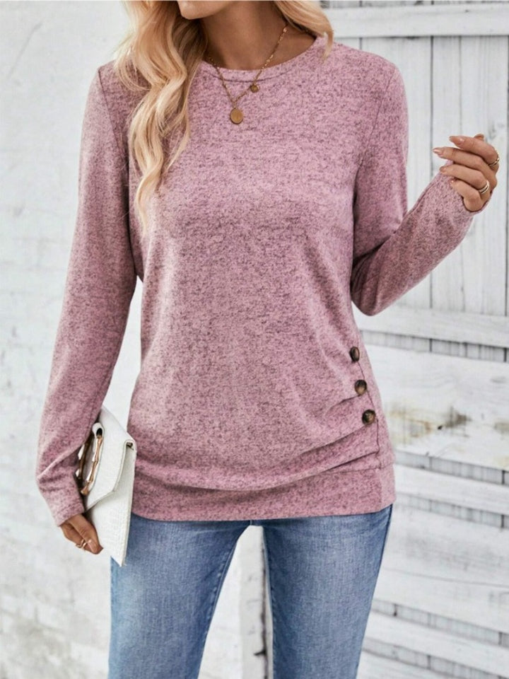 Round Neck Long Sleeve T-Shirt-Angel Casuals