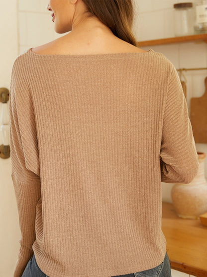 Ribbed Round Neck Long Sleeve Knit Top-Angel Casuals