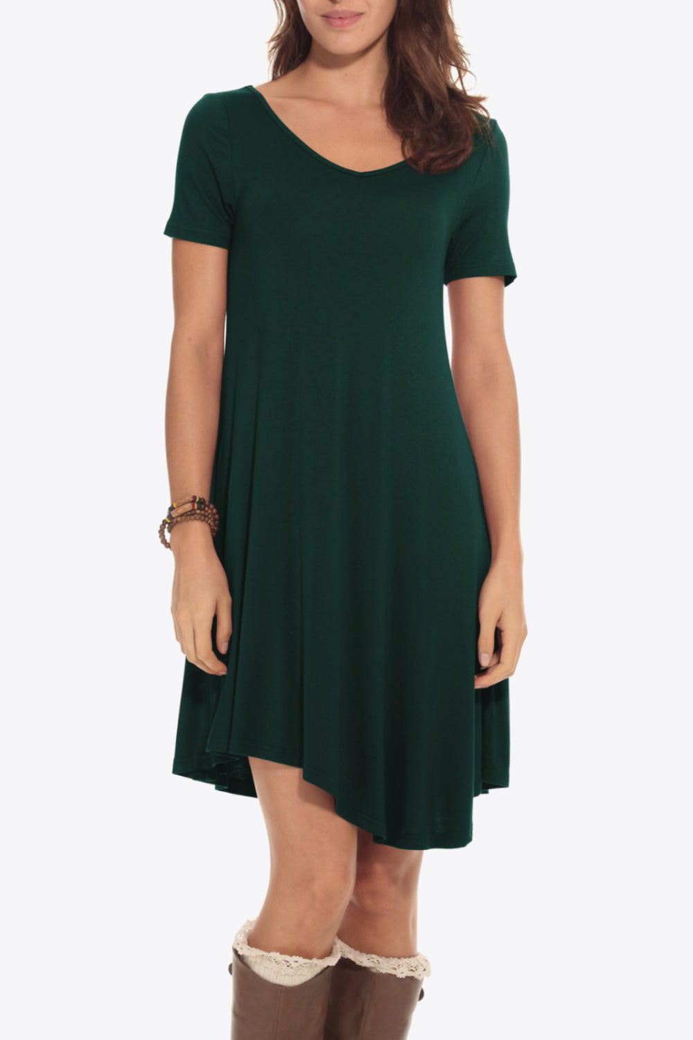 Short Sleeve V-Neck Knee-Length Dress-Angel Casuals