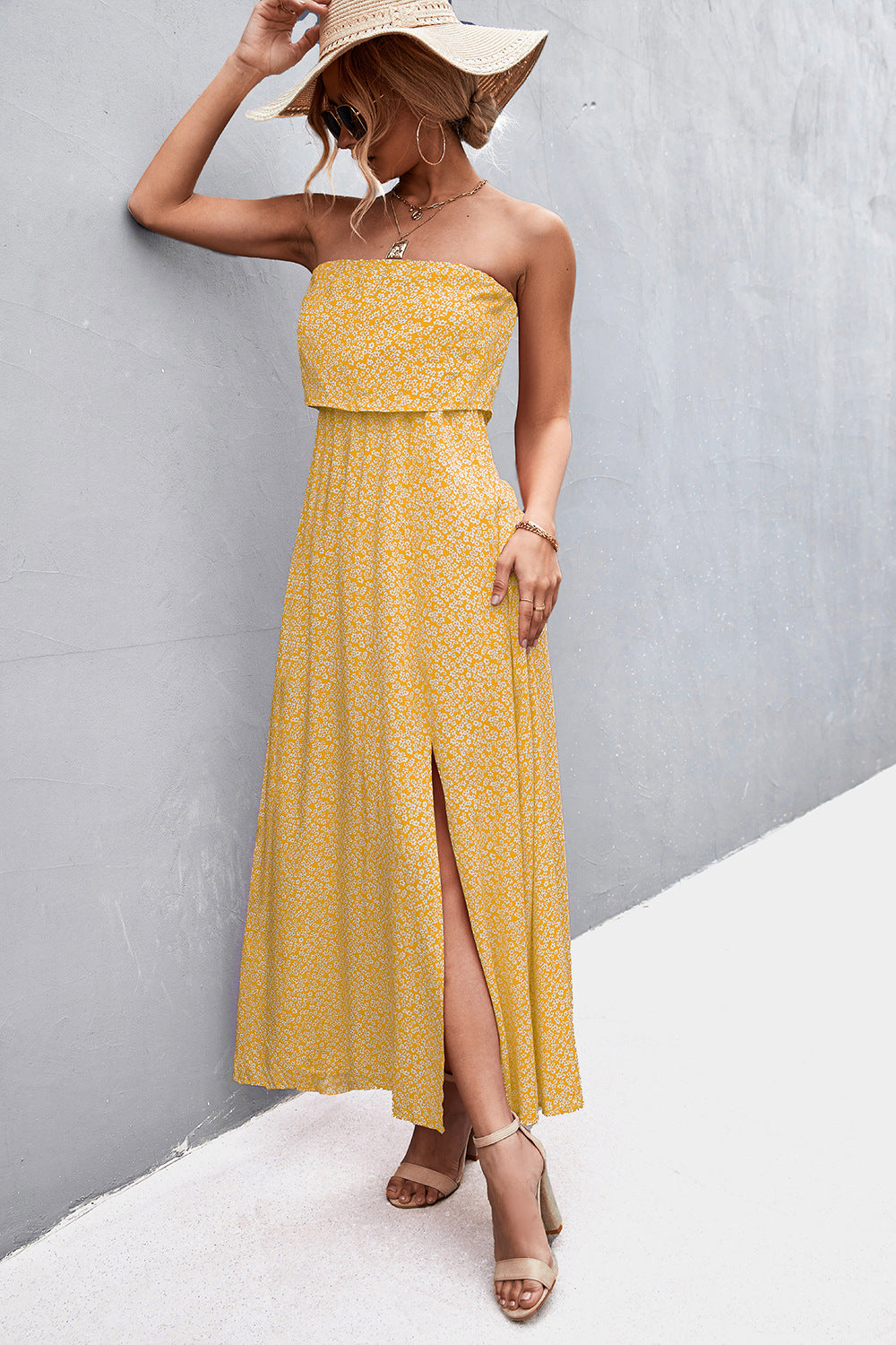 Strapless Split Maxi Dress-Angel Casuals