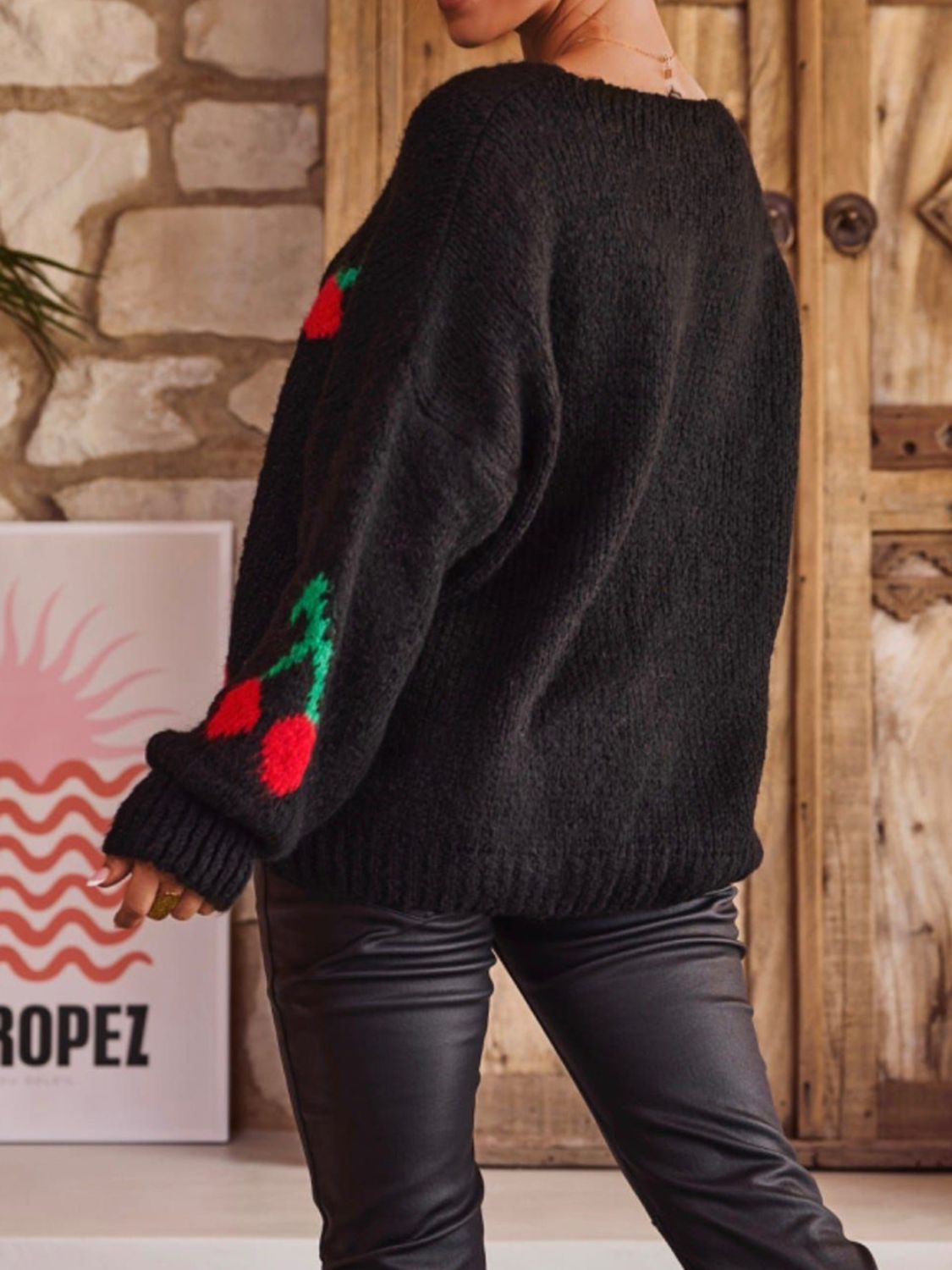 Tied Cherry Round Neck Long Sleeve Cardigan-Angel Casuals