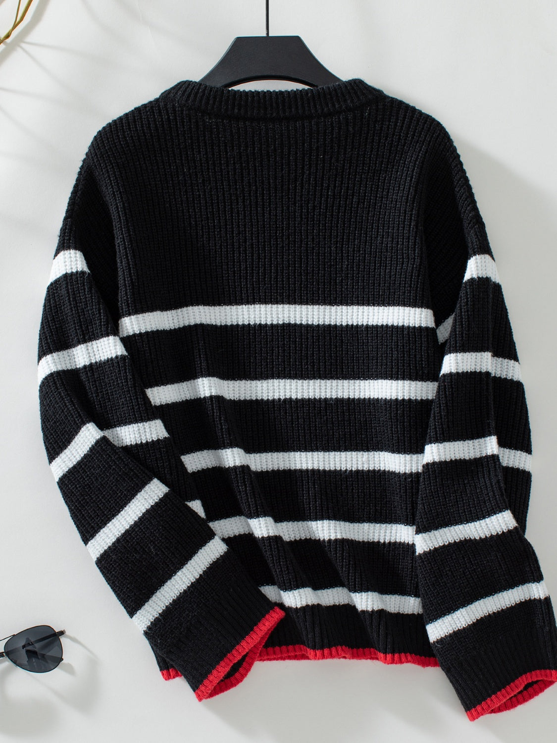 Striped Round Neck Dropped Shoulder Sweater-Angel Casuals