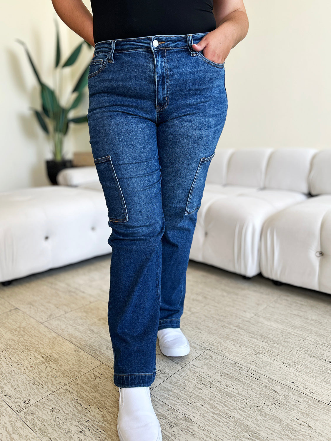 Judy Blue Full Size High Waist Straight Cargo Jeans-Angel Casuals