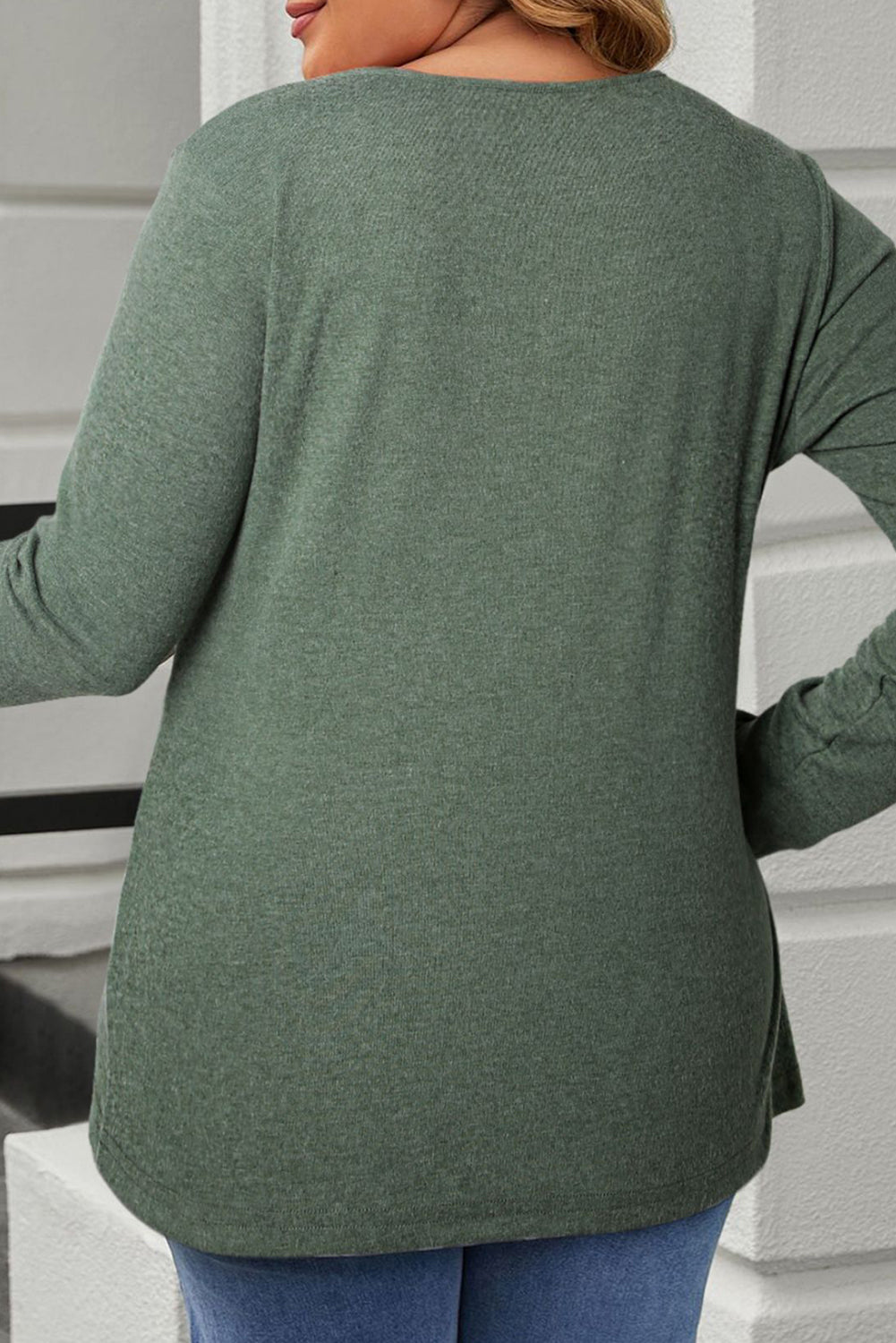 Plus Size Half Snap Long Sleeve T-Shirt-Angel Casuals