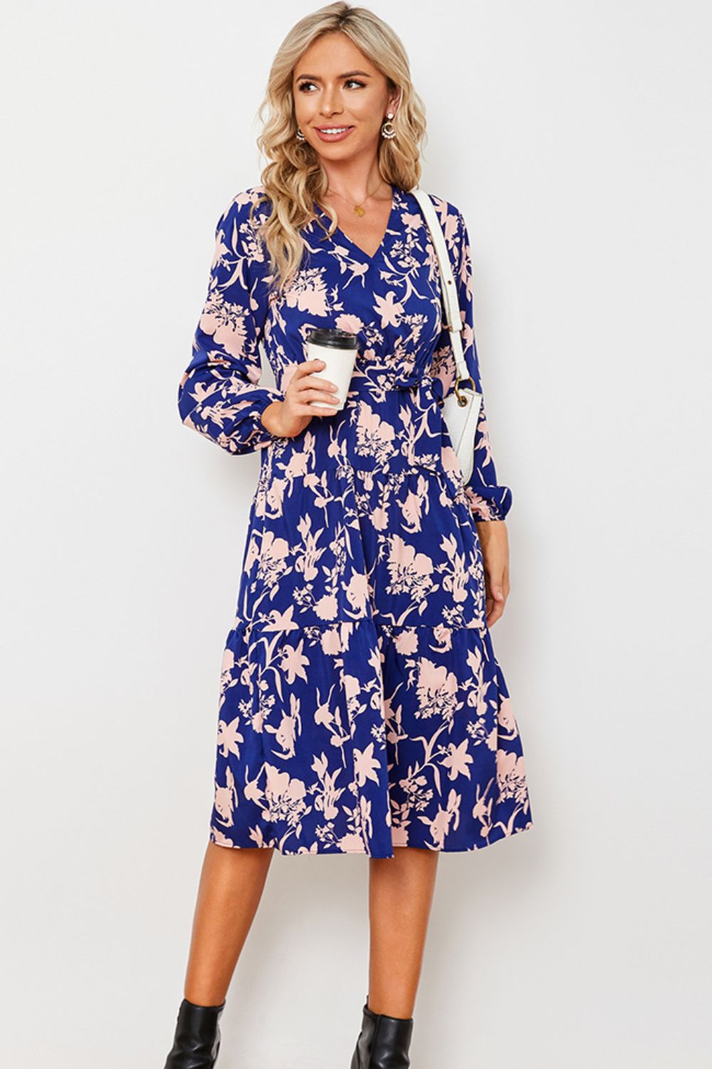 Floral Belted Tiered Midi Dress-Angel Casuals