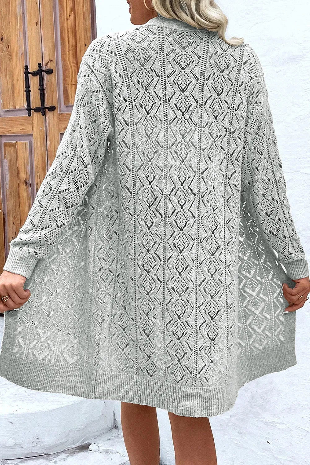 Openwork Button Down Long Sleeve Cardigan-Angel Casuals