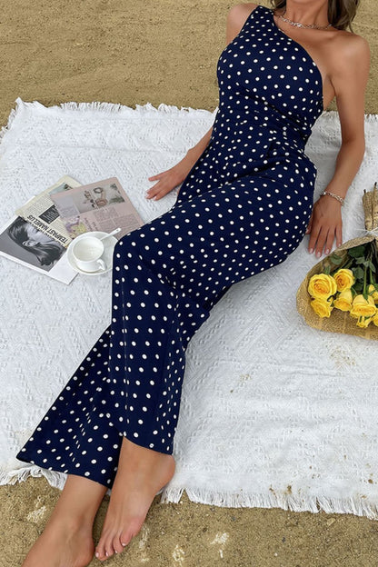 Polka Dot One-Shoulder Jumpsuit-Angel Casuals