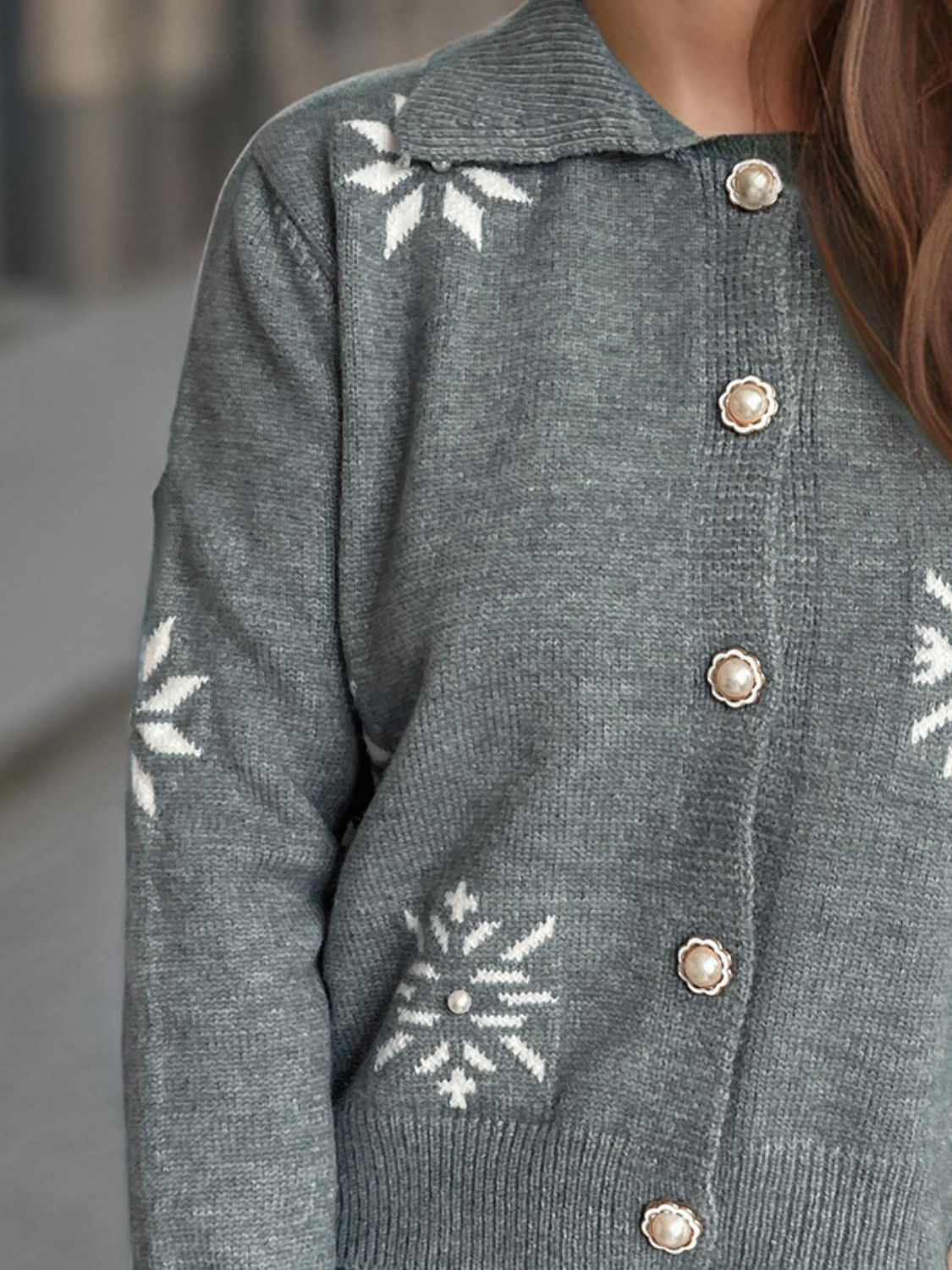 Pearl Trim Collared Neck Long Sleeve Cardigan-Angel Casuals