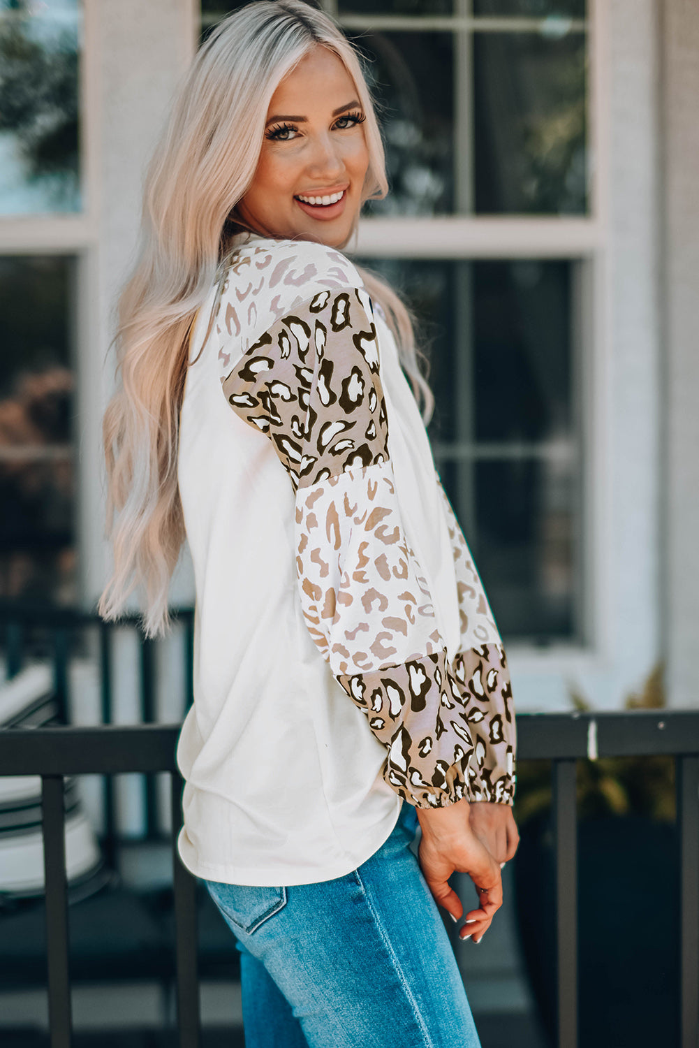 Leopard Round Neck Dropped Shoulder T-Shirt-Angel Casuals