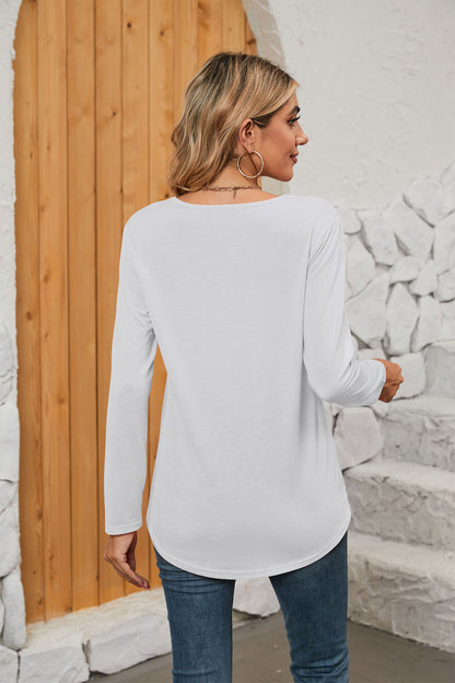 Square Neck Long Sleeve T-Shirt-Angel Casuals