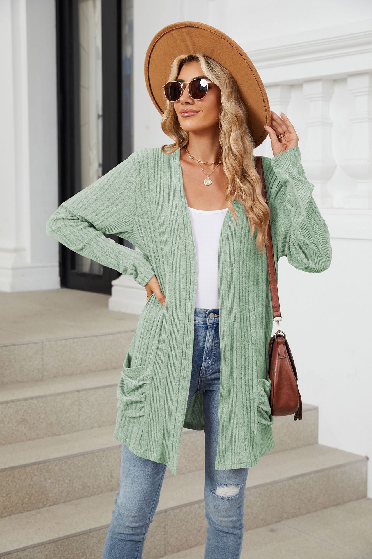 Pocketed Open Front Long Sleeve Cardigan-Angel Casuals