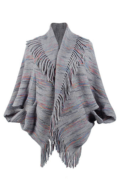 Fringe Detail Printed Poncho-Angel Casuals