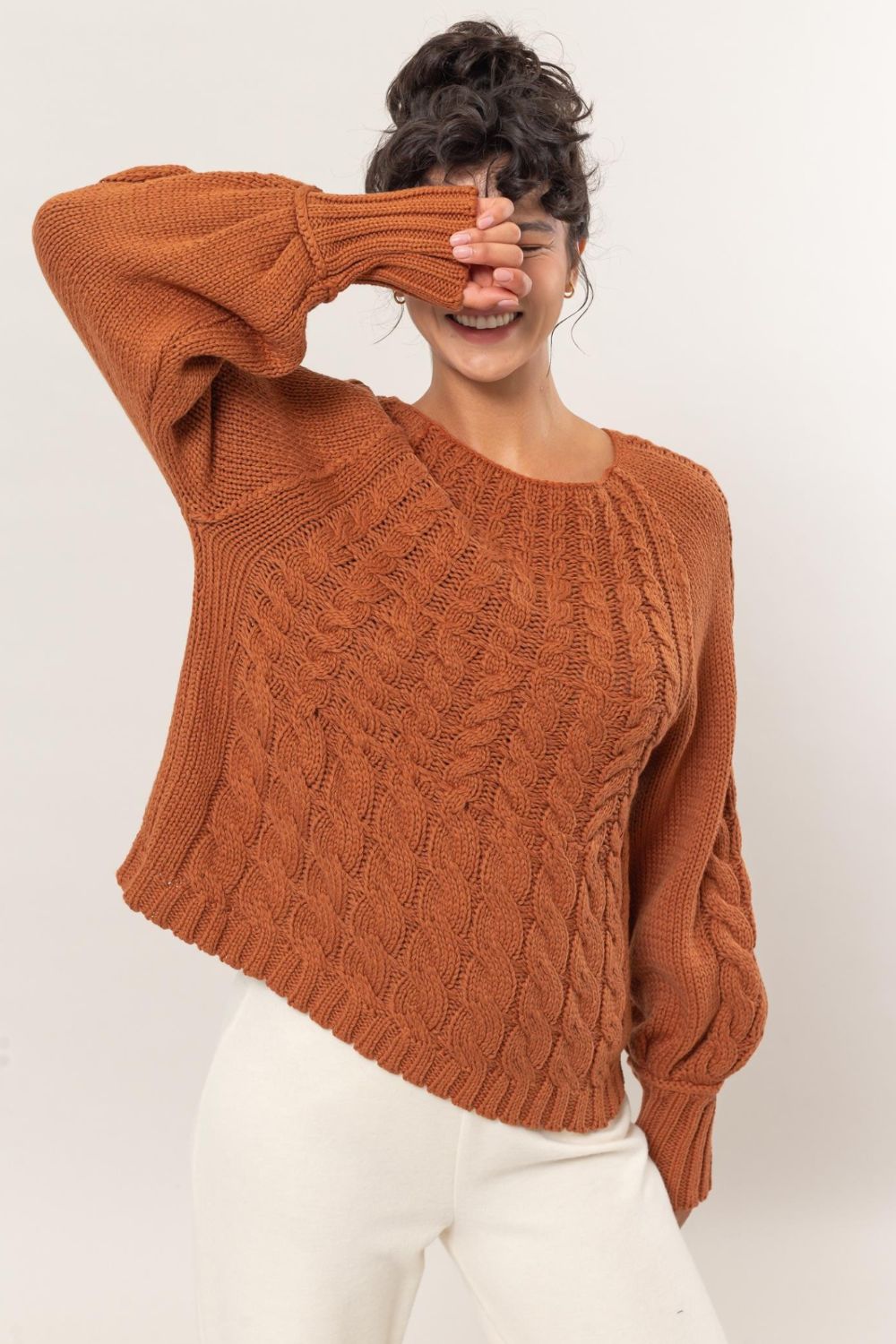 HYFVE Cable-Knit Round Neck Raglan Sleeve Sweater-Angel Casuals