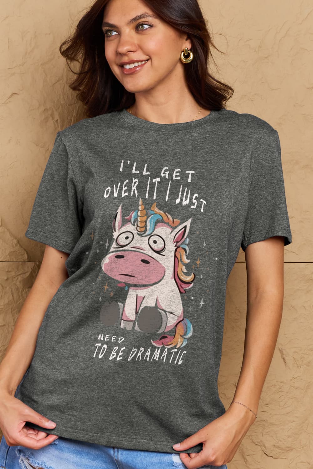 Simply Love Full Size I'LL GET OVER IT I JUST NEED TO BE DRAMATIC Graphic Cotton Tee-Angel Casuals