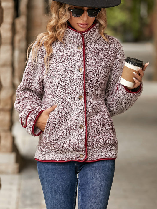 Fuzzy Pocketed Button Up Jacket-Angel Casuals