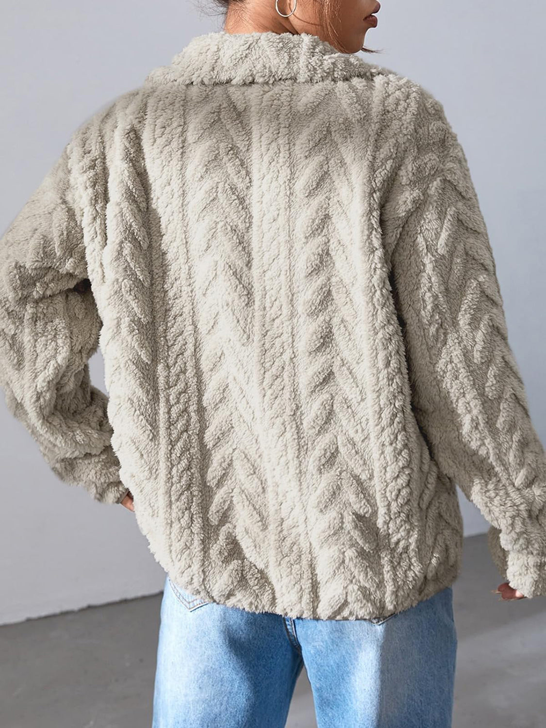 Fuzzy Zip Up Long Sleeve Jacket-Angel Casuals