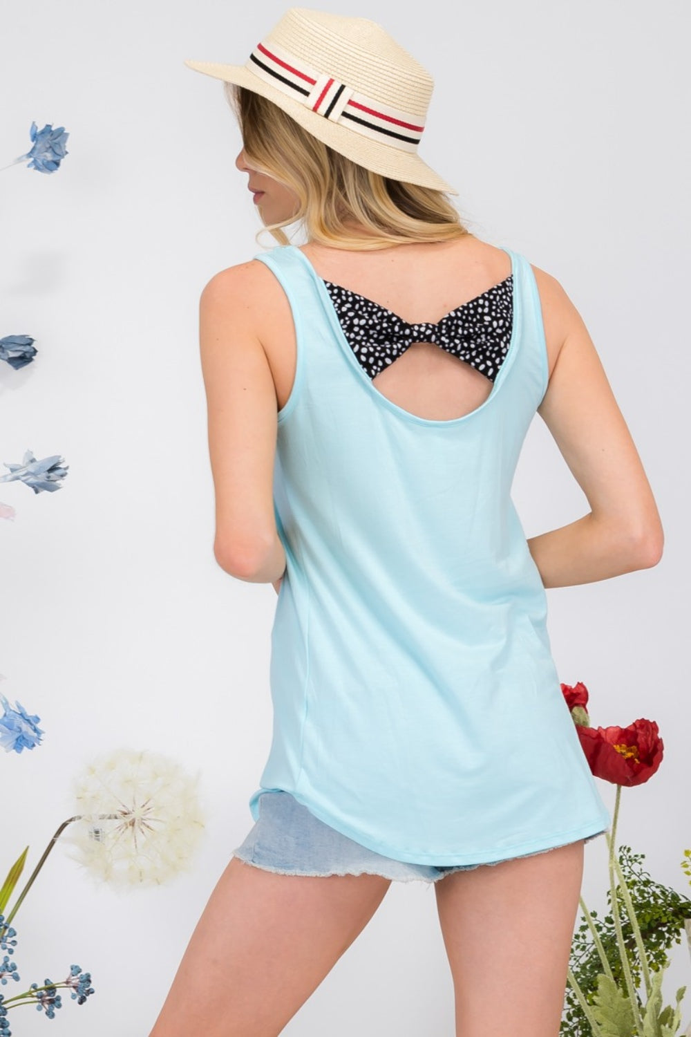 Celeste Full Size Back Contrast Bow Tie Tank-Angel Casuals