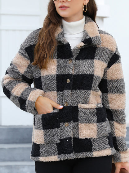Button Up Drop Shoulder Fuzzy Jacket-Angel Casuals