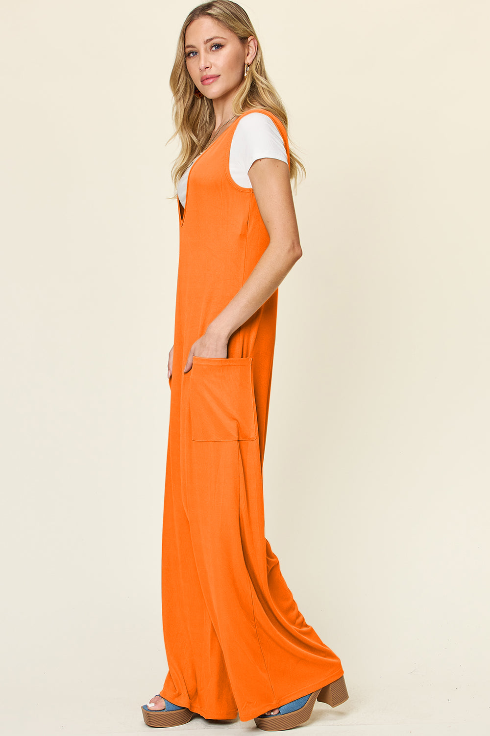 Double Take Full Size Sleeveless Wide Leg Jumpsuit with Pockets-Angel Casuals