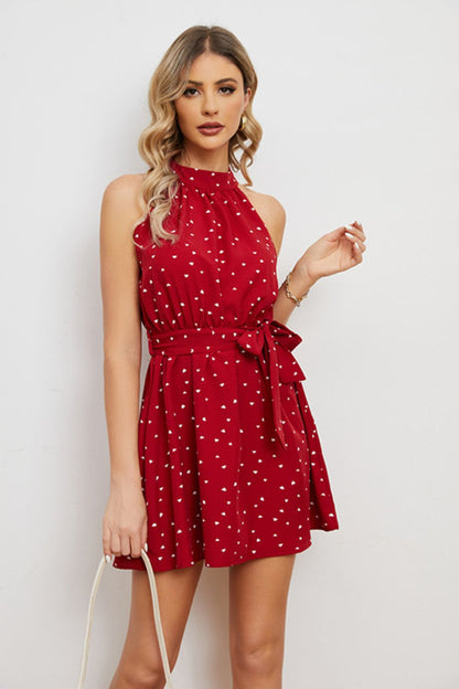 Printed Tie Waist Mini Dress-Angel Casuals