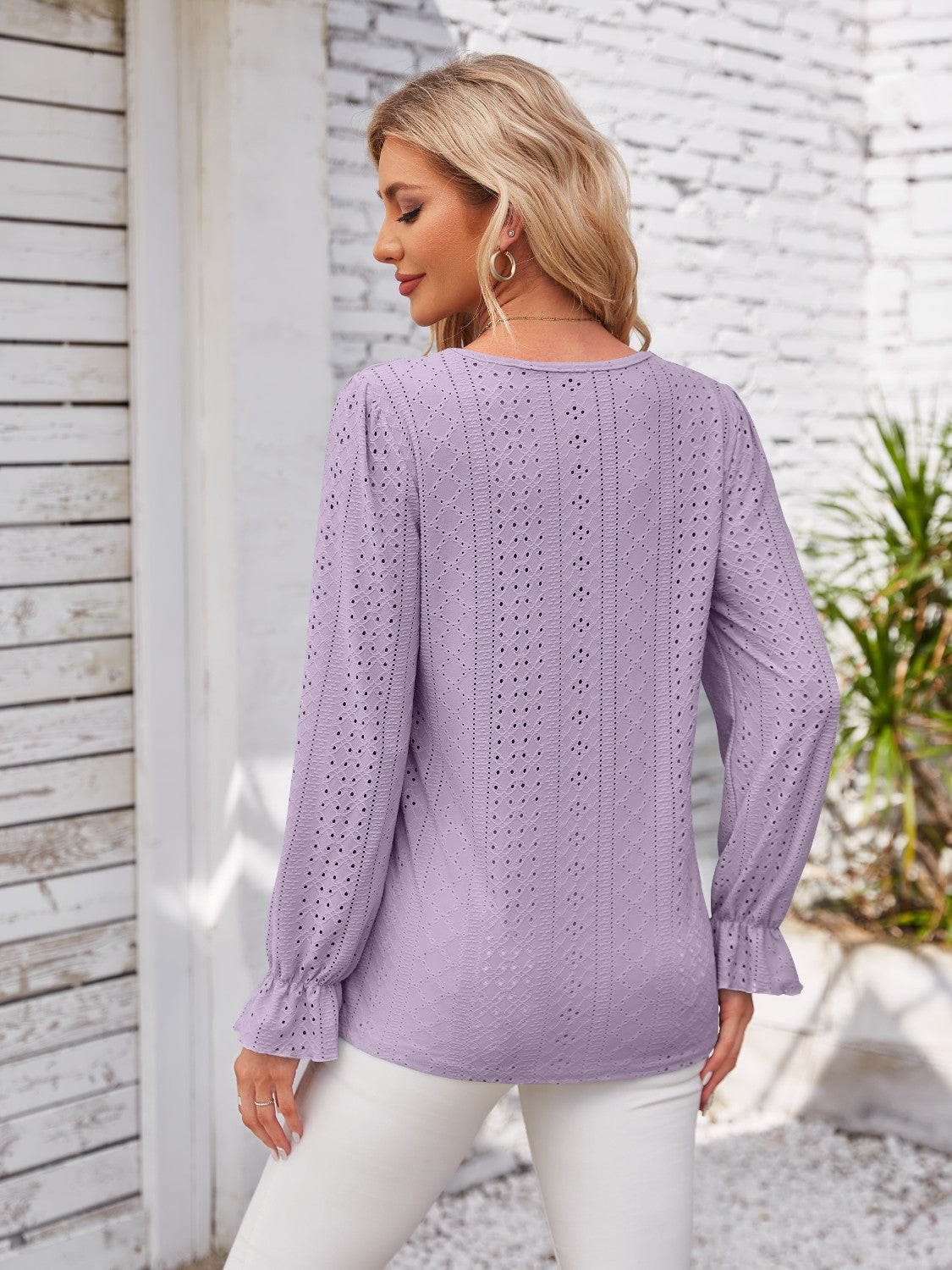 Applique V-Neck Flounce Sleeve T-Shirt-Angel Casuals