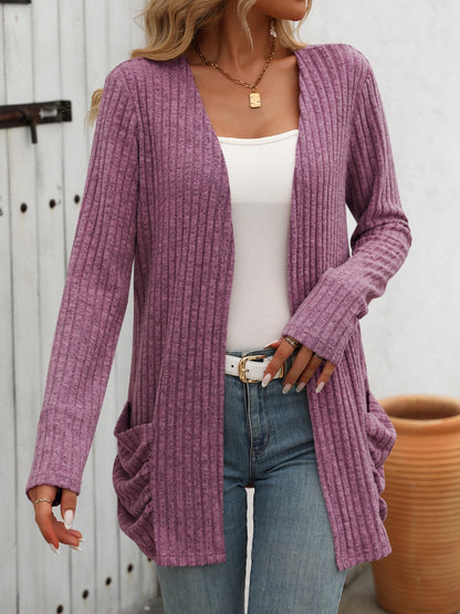 Mandy Open Front Long Sleeve Ribbed Cardigan-Angel Casuals