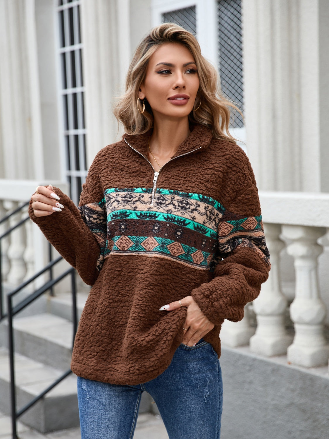 Half Zip Long Sleeve Fuzzy Top-Angel Casuals