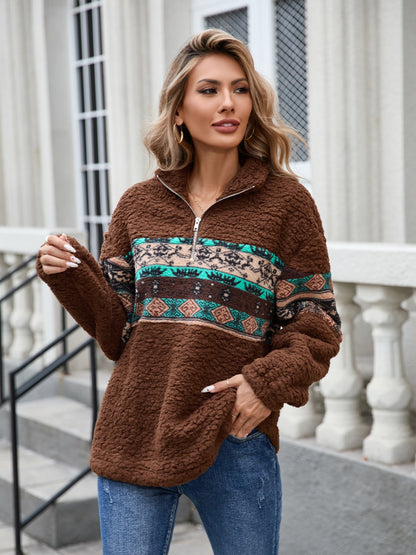 Half Zip Long Sleeve Fuzzy Top-Angel Casuals