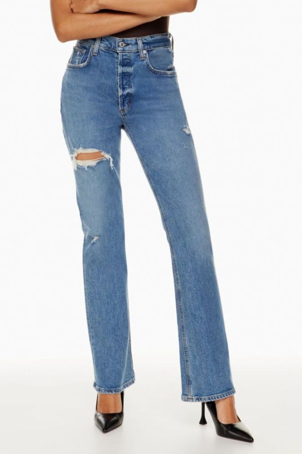 Distressed Straight Jeans with Pockets-Angel Casuals