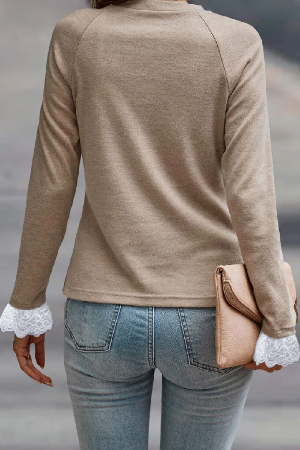 Lace Detail Round Neck Long Sleeve T-Shirt-Angel Casuals