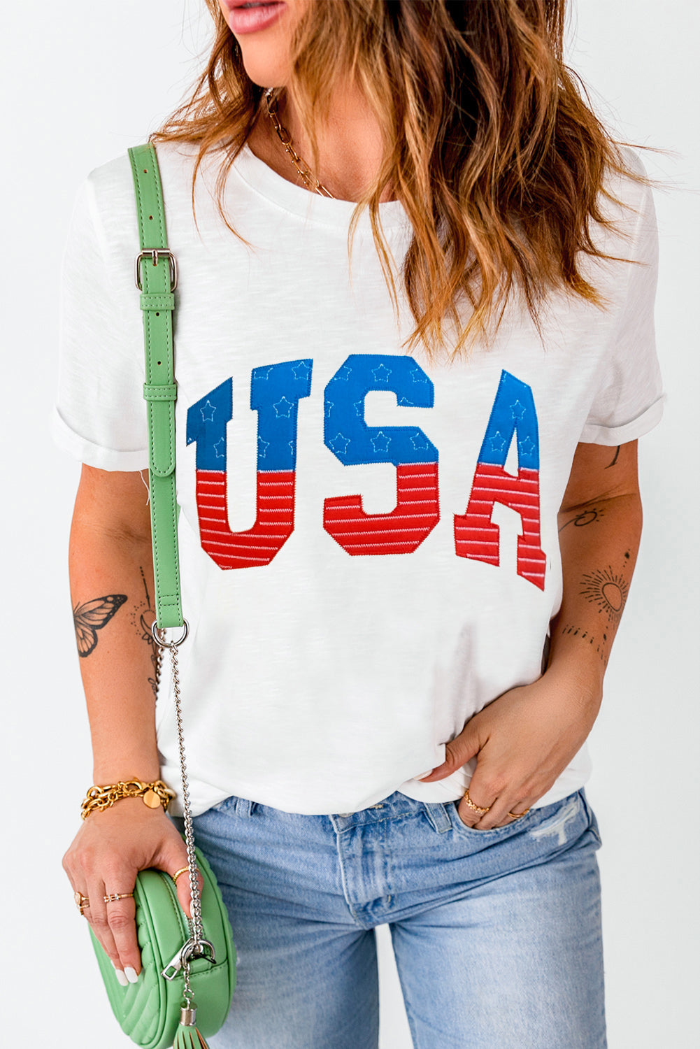 USA Round Neck Short Sleeve T-Shirt-Angel Casuals