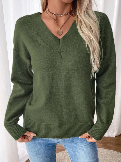 Perfee Twisted V-Neck Long Sleeve Sweatshirt-Angel Casuals