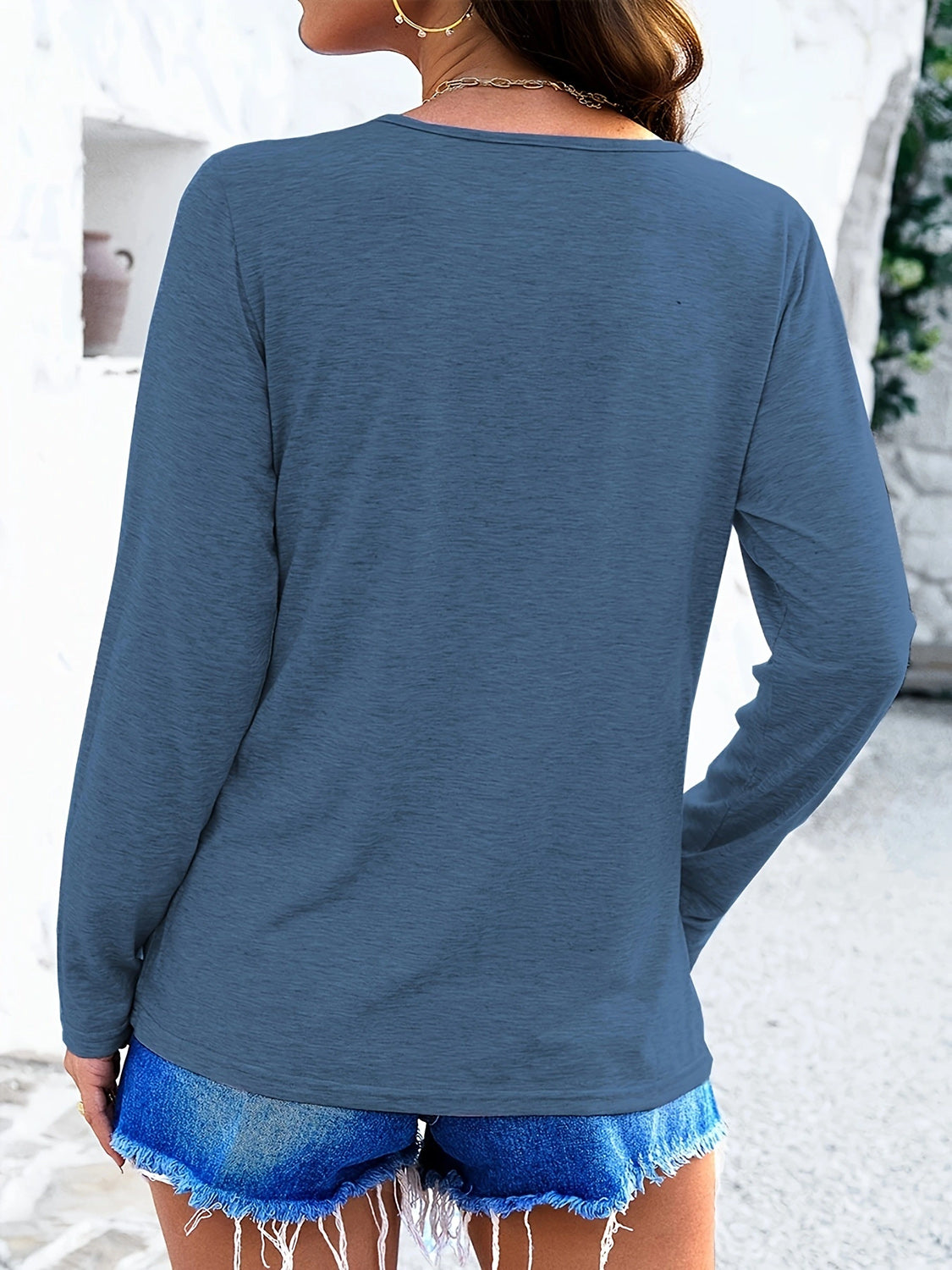 Crisscross V-Neck Long Sleeve T-Shirt-Angel Casuals