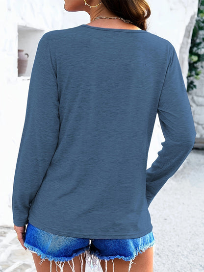Crisscross V-Neck Long Sleeve T-Shirt-Angel Casuals