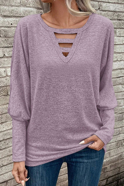 Cutout Round Neck Long Sleeve T-Shirt-Angel Casuals