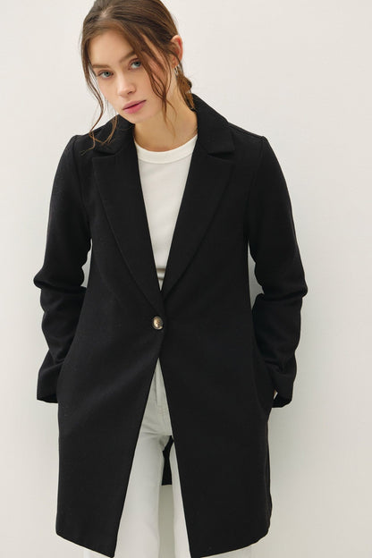 Be Cool Single Button Long Sleeve Coat with Pockets-Angel Casuals