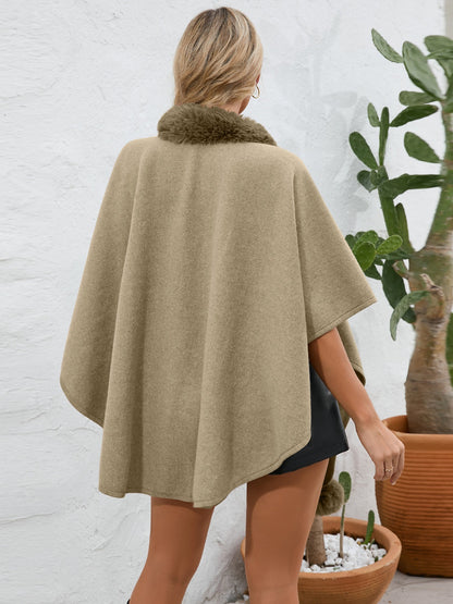 Fuzzy Trim Open Front Poncho-Angel Casuals