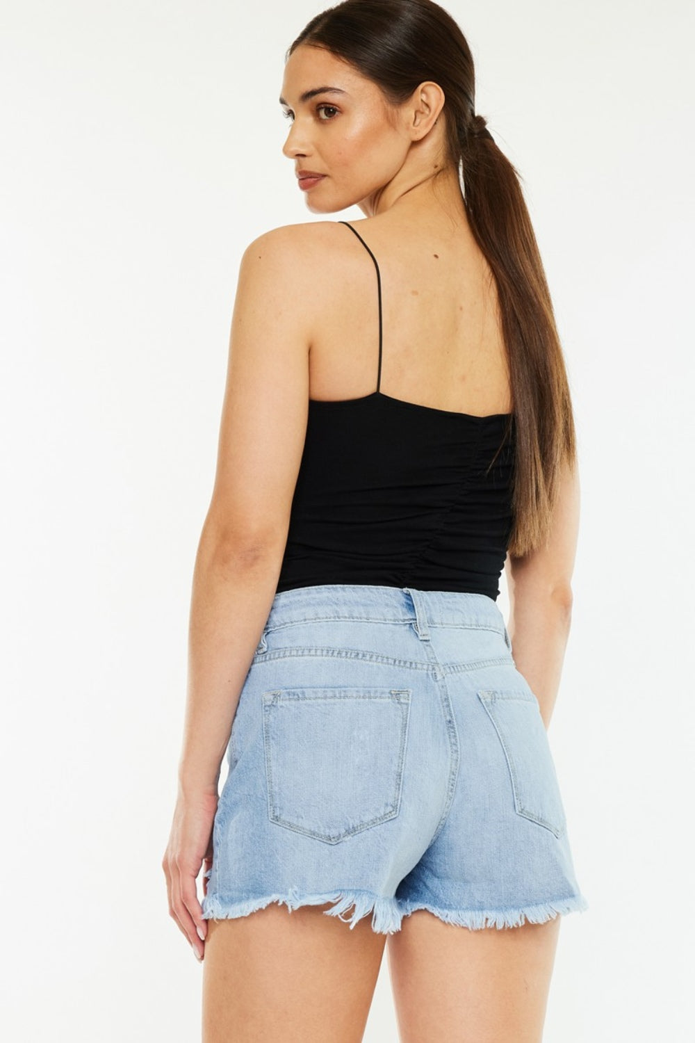 Kancan Raw Hem Distressed High Waist Denim Shorts-Angel Casuals