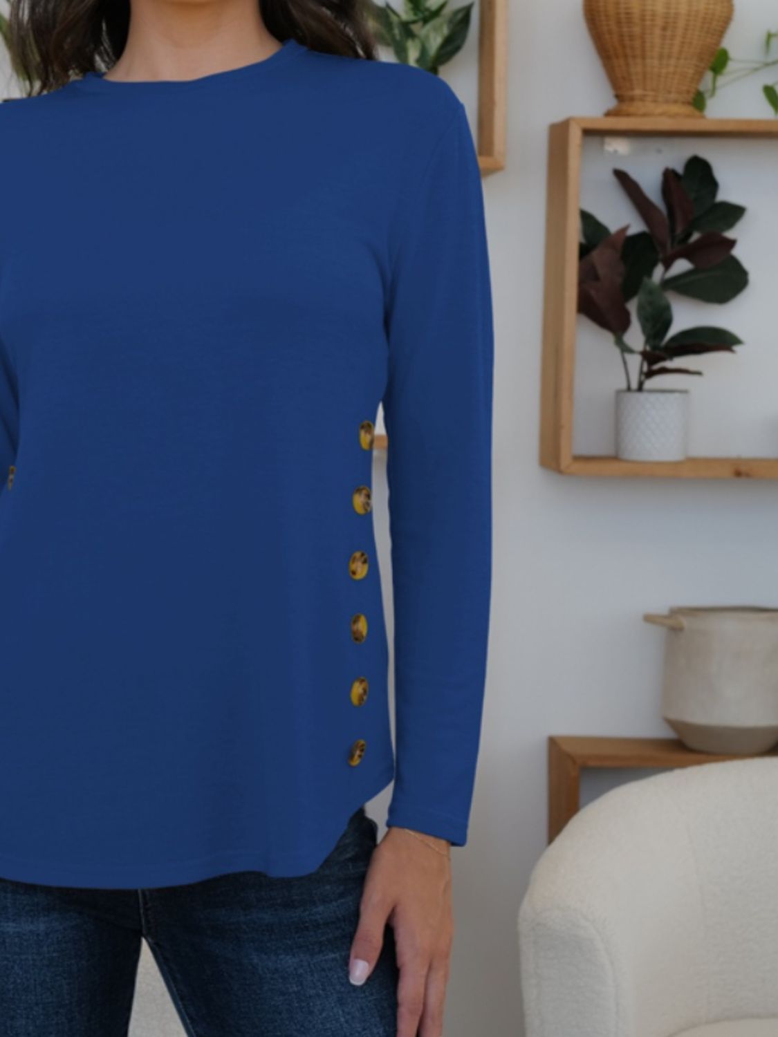 FAM-FAM Round Neck Long Sleeve T-Shirt-Angel Casuals