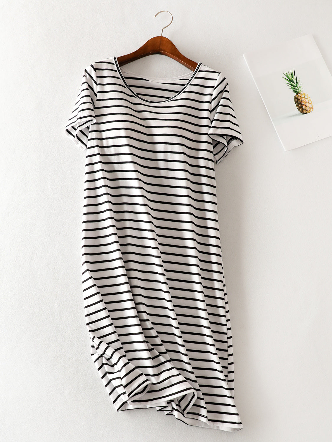 Striped Round Neck Short Sleeve Dress-Angel Casuals