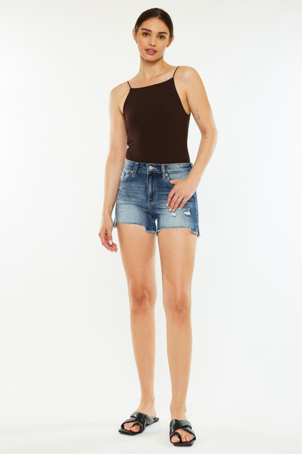 Kancan High Waist Raw Hem Denim Shorts-Angel Casuals