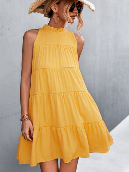 Tie Back Mock Neck Tiered Dress-Angel Casuals