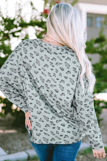 Leopard Round Neck Long Sleeve T-Shirt-Angel Casuals