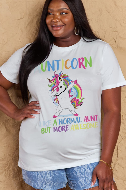 Simply Love Full Size AUNTICORN LIKE A NORMAL AUNT BUT MORE AWESOME Graphic Cotton Tee-Angel Casuals