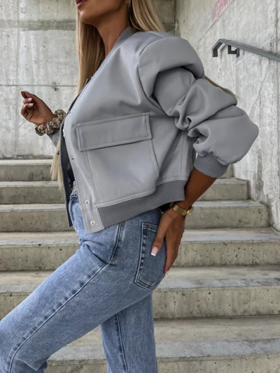 Baseball Collar Dropped Shoulder Jacket-Angel Casuals