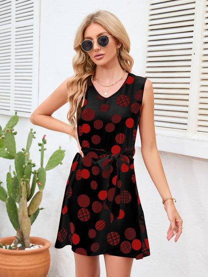 Tied Polka Dot V-Neck Dress-Angel Casuals