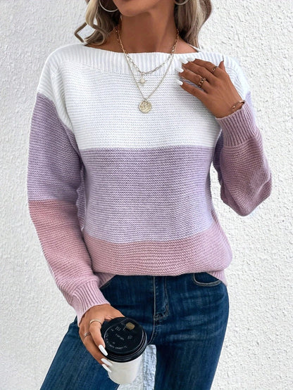 Color Block Boat Neck Sweater-Angel Casuals