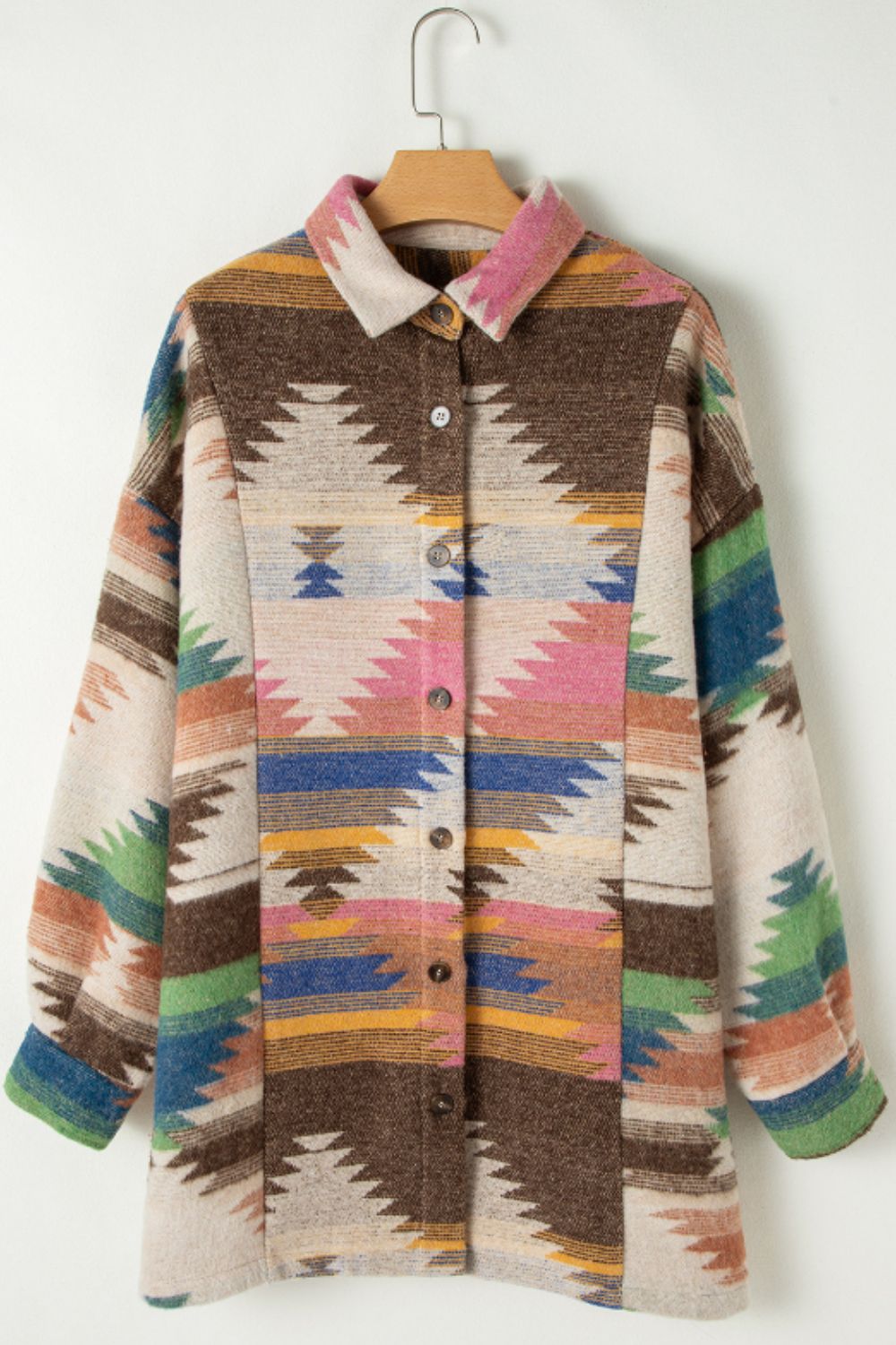 Geometric Button Up Long Sleeve Jacket-Angel Casuals